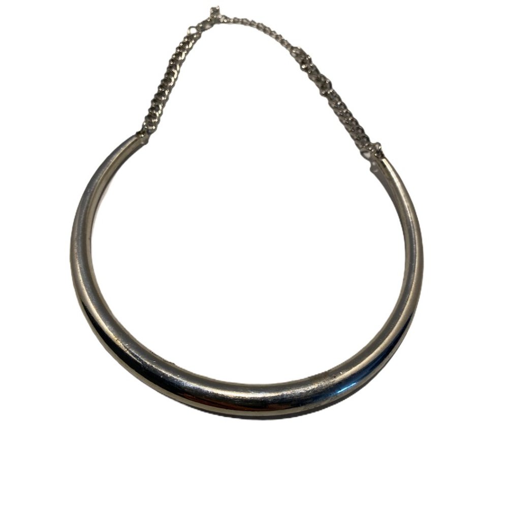 Silver Tone Half Moon Shape Bar Necklace